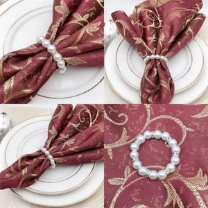 Anillo de servilleta de perlas con cuentas elásticas, servilletas de mesa hechas a mano, hebilla para fiestas, boda, servilletero, decoración de mesa, accesorios, ajuste