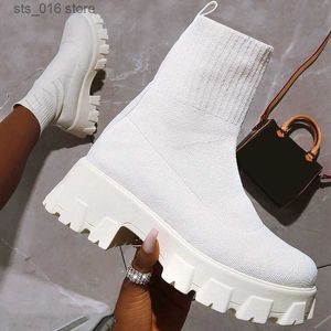 Botas élastique Femmes Plateforme de printemps Talons talons respirants Mujer Slip sur les bottines Élégant Femme Chaussures à talons T230824 514