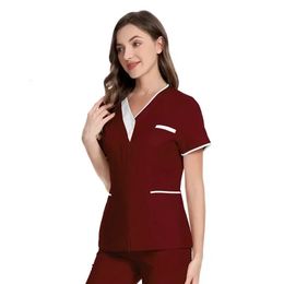 Elastische ademende verpleegkundige accessoires mode Slimfit top laboratorium jas struikgewas dames schoonheid salon uniform 240418