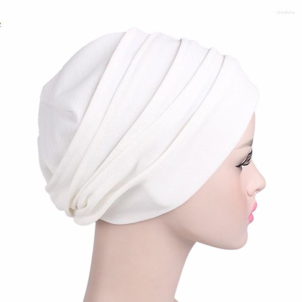 Elástico Moda Turbante Sombrero Color Sólido Mujeres Cálido Invierno Pañuelo Capo Interior Hijabs Cap Musulmán Hijab Femme Wrap Head Beanie/Cráneo Caps Ol
