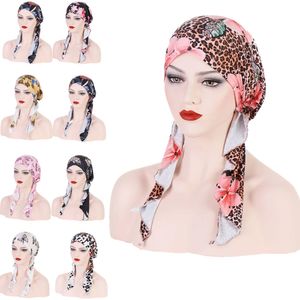 Prime florale élastique Pré-attachée Hijab Wrap Head Scarf Scarf Muslim Turban Bonnet pour femmes Inner Hat Fashion Femme Turbantes Caps