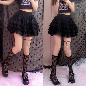 Jupe tutu en dentelle gothique élastique Femme Black Mesh Detail jupon sexy mini jupe de fête Club Party