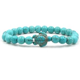 Bracelet élastique en pierre Turquoises fait à la main, perles de bouddha, énergie pour hommes, bijoux en pierre volcanique