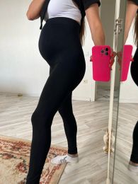 Elastische Hoge Taille Moederschap Legg Skinny Moederschap Kleding Voor Zwangere Vrouwen Buik Ondersteuning Gebreide Leggins Body Shaper Broek