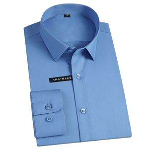 Elastische lange mouwen mannen effen jurk shirt bamboe vezel niet-ijzer sociale shirts mannelijke casual zachte heren kleding comfortabel formeel 210626