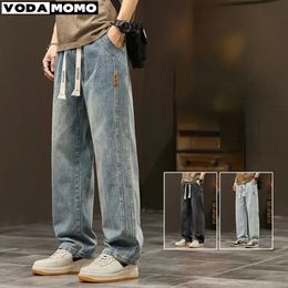 Elastische losse rechte jeans heren denimbroek met wijde pijpen, casual broek Koreaanse stijl Sportkleding herenkleding 240104
