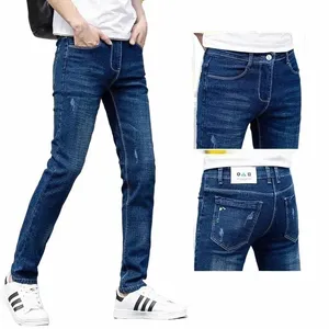 Élastique Hommes Jeans Tendance Respirant Polyvalent Cott Droit Slim Design Style Coréen Adulte Fit All Seass j4uP #