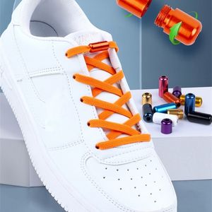 Elastische No Tie -schoenveters Flat Shoelaces voor kinderen en volwassen sneakers schoenvinden snel luie metalen slot veters schoenreeksen 220713