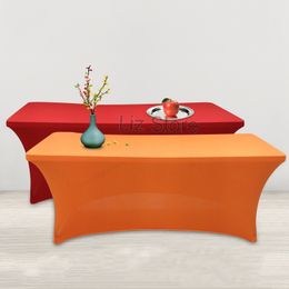 Élastique Polyester Couverture De Table Hôtel Banquet Stretch Table Couvre Rectangulaire De Noce Nappe Solide Couleur Nappes TH0621