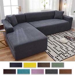 Elastische Sofa Cover Stretch Jacquard All-inclusive Corner L Vorm Sofa Cover voor Woonkamer Polar Fleece Couch Fauteuil Cover 211102