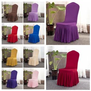 Housse de chaise de couleur unie élastique Housses extensibles en spandex Housses de siège de chaise longue à volants pour la maison Cuisine Salle à manger Banquet de mariage Fête Hôtel