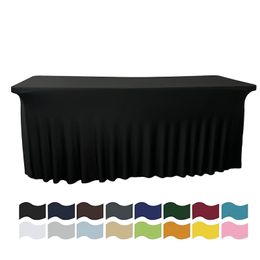 Couverture de table élastique pour banquet de mariage, jupe de table, couleur noir et blanc, nappe en spandex, extérieur, fête à domicile, 6 pieds, 8 pieds