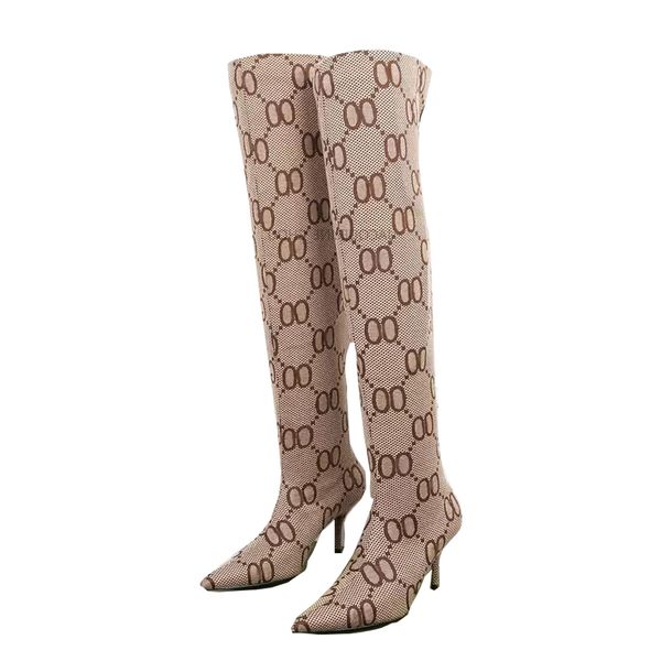 Botas elásticas hasta el muslo botas de diseñador de lujo para mujer punta estrecha 8CM tacones finos zapatos femeninos de invierno con caja EU42