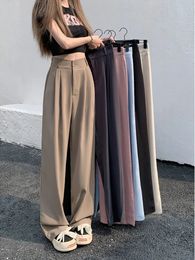 Casual broek met elastische taille Damesbroek met rechte pijpen Slanke zomer Losse hoge taille pak Wijde pijpen broek 240223