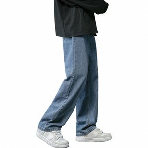 elastische taille heren jeans heren wijde pijpen denim broek hiphop stijl casual broek met zakken klassieke rechte jeans voor de lente q21h#