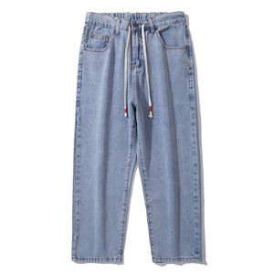 Bijgesneden jeans voor heren met elastische taille Losse Harlan rechte broek Wijde pijpen Dikke Big Daddy-broek 29-48