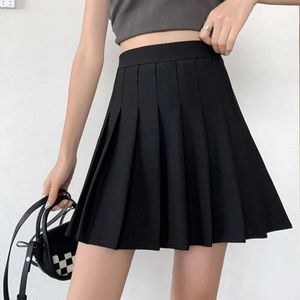 Geplooide rok met elastische taille voor dames in de lente, zomer en herfst A Line Little Babes Preppy Jk Black Short