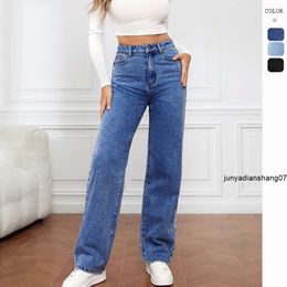 Elastisch gewassen denim Modieuze vrouwelijke jeans met rechte pijpen voor dames