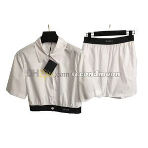 Pantalon à sangles élastiques pour femmes, t-shirt court avec lettres brodées, chemisiers respirants d'été, deux pièces