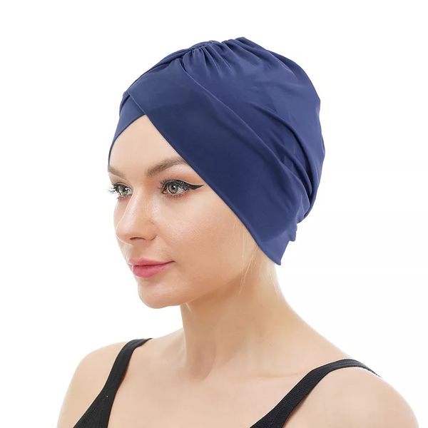 Élastique femmes tête écharpe bonnet de bain piscine chapeaux de bain protéger les cheveux longs oreille sport Hijab casquettes Nylon chapeau Turban bandeau