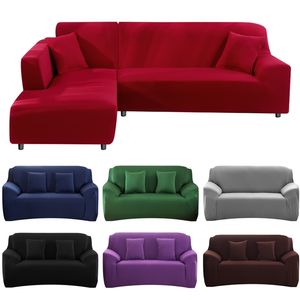 Elasticiteit Sofa Cover Extensible Couch Sofa's Sectional Solid Color Single / Two / Three / Four Seats L-vorm behoefte Koop 2PCS 211105