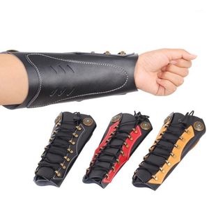 Elleboogknie pads boogschieten koeienhuid armbeschermer met verstelbare riemen beschermende tandwiel lichtgewicht Bracer Gauntlet armband jacht accessoires