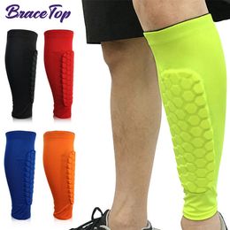 Coude Genouillères BraceTop 1 PC Football Protège-Tibias Protecteur Football Nid D'abeille Anti-crash Jambe Mollet Compression Manches Cyclisme Courir Protège-tibias 230614