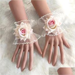 Codo Rodilleras Góticas Rosa Flor Encaje Puño Moda Mangas de mano Elegantes Puños de muñeca dulces para mujeres Niñas Accesorios de fiesta Drop del Ot7Mn