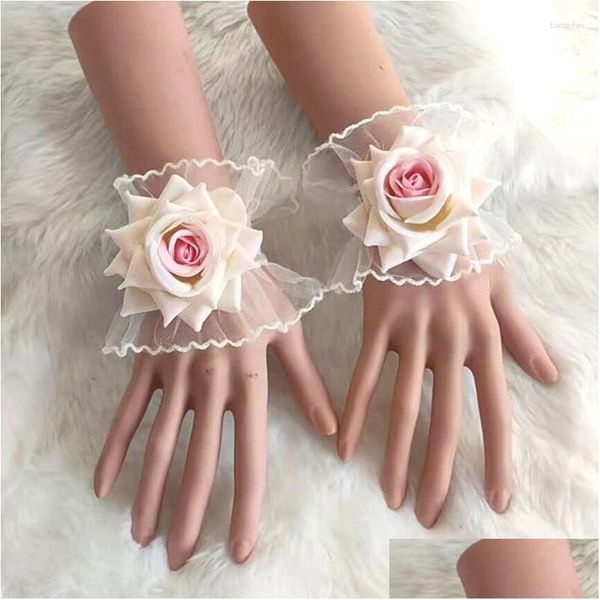 Codo rodilleras góticas rosa flor encaje puño moda mangas de mano elegante dulce muñequeras para mujeres niñas accesorios de fiesta gota del otrd3