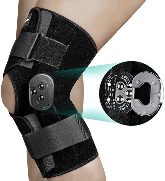 Coudières, genouillères, attelle articulée, support réglable avec stabilisateurs latéraux de cadrans de verrouillage pour la douleur, l'arthrite, ACL PCL, déchirure du ménisque 230404