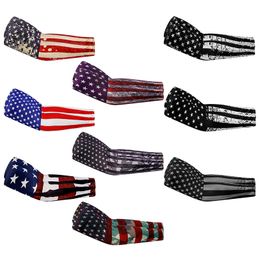 Elleboog Kniebeschermers groothandel USA Vlaggen stithes Sport Fietsen Compressie Arm Mouwen Honkbal Basketbal Shooter Jeugd Volwassen Grootte Voor Zomer 0606