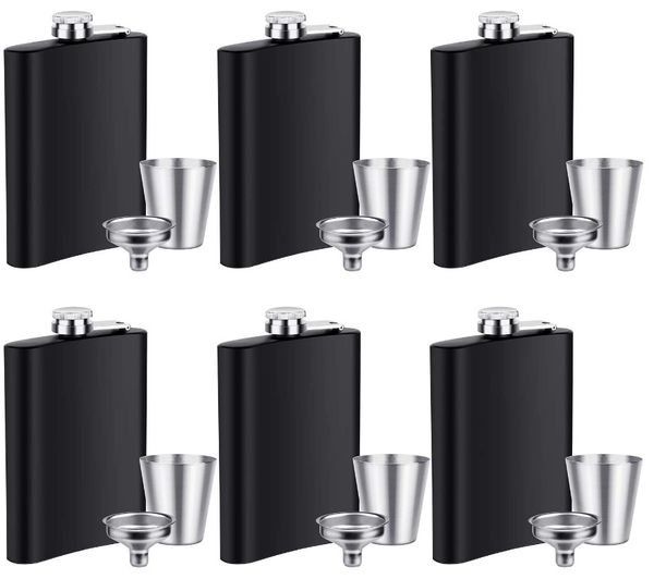 Elcoho Lot de 6 flacons étanches en acier inoxydable de 8 onces avec 6 tasses et entonnoir en acier inoxydable par Express A0071