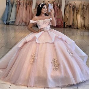Eleagnt Rose Quinceanera Robe 2024 Paillettes Mexicaine Robe De 15 Anos Applique Perles Doux 16 Robe De Fête D'anniversaire Pageant Miss