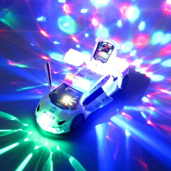 Électrique 360 degrés rotation déformation voiture de police musique lumière jouet voiture