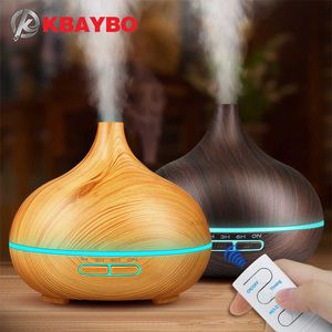 Humidificateur d'air ultrasonique de diffuseur d'huile essentielle d'arome électrique avec le grain en bois 7 lumières LED changeantes de couleur pour le bureau à la maison 210724