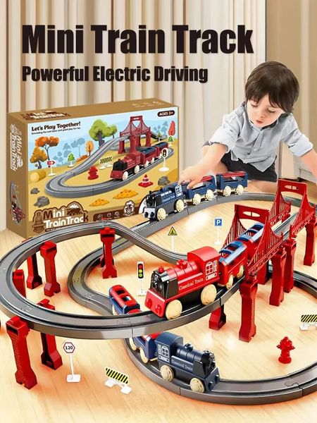Tren de montaje eléctrico, tren, niño, modelo de simulación educativa, conjunto de regalo de cumpleaños de Navidad, juguetes de pista 240313