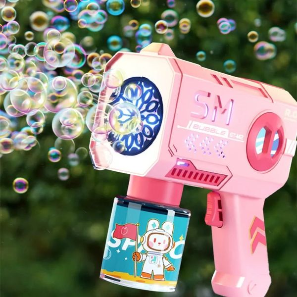 Electric Automatic Light Bubble Machine Gun Gun Summer Beath Bathing Outdoor Game Fantasy Toy Gift Combi 240426