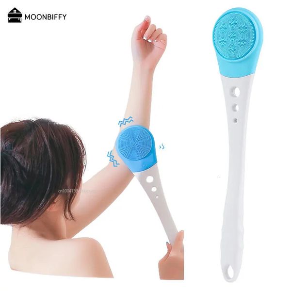 Brosse de salle de bain électrique Silicone à double face à main le jour étanche Massage étanche Brosse du corps long Pointe arrière Friction Friction Oeuf 240429