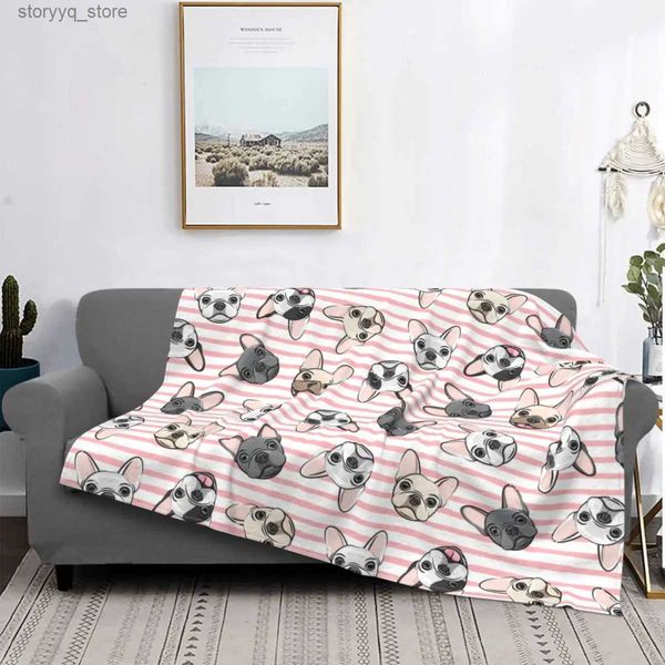 Manta eléctrica Todos los Frenchies Rayas rosadas Bulldog francés Manta para perros Coral Fleece Toda la temporada Manta suave para ropa de cama Colcha para automóvil Q231130