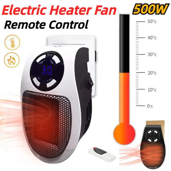 Manta eléctrica Calentador portátil Ventilador 500W Enchufe en la pared Máquina de calefacción Estufa casera Mini radiador Control remoto Toma de aire 231109