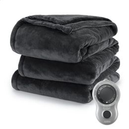 Elektrische deken leigrijs fluweel pluche verwarmd volledige grootte 10 warmte-instellingen snelle verwarming dekens met controller 231109