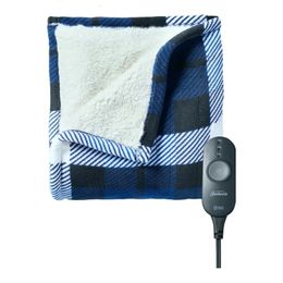 Elektrische deken Zonnestraal Microplush en Sherpa Blauw Zwart Plaid Verwarmingsdekens voor bedden 231115