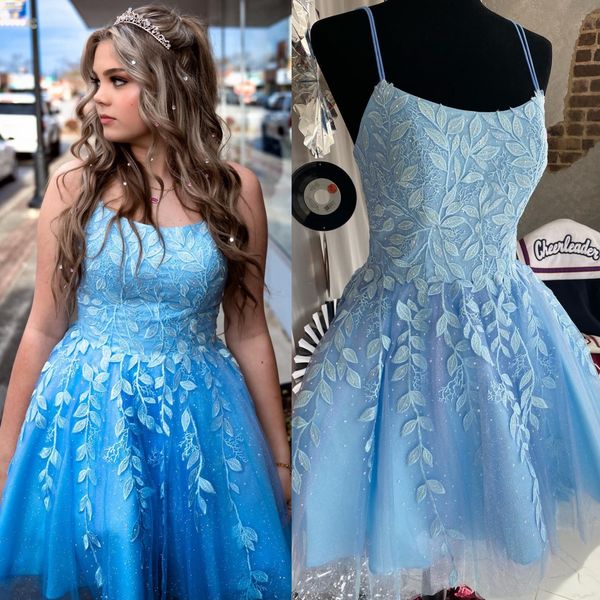 Robe Hoco bleu électrique 2023 poches ornées de dentelle scintillante dame événement formel robe de soirée de cocktail retour court bal 2k23 corset à lacets jupe scintillante