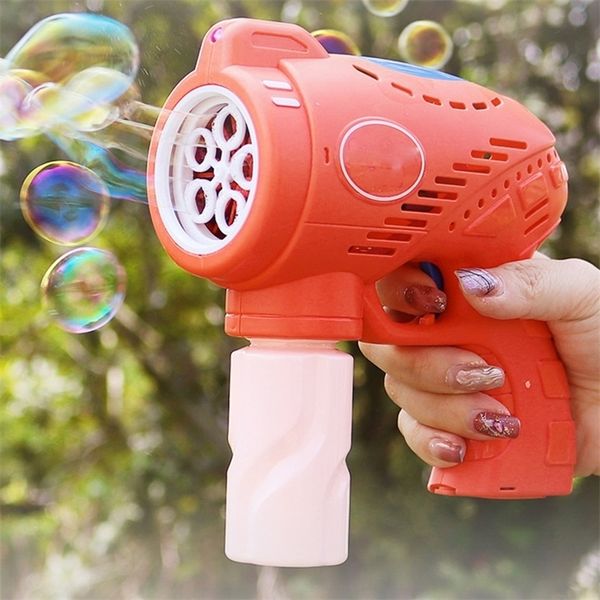 Máquina de burbujas eléctrica Luz intermitente Música Soplador de burbujas automático Jabón de agua Burbujas Pistola para niños Juguetes al aire libre para niños 220621