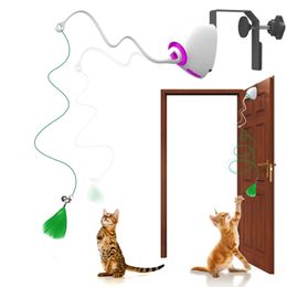 Chat électrique jouet corde automatique Teaser chat chaîne jouets suspendus porte interactive chaton jeu jouet aléatoire balançoire chat attraper bâtons 240315