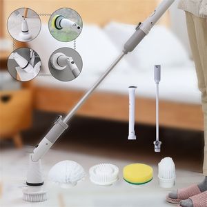 Limpieza eléctrica Turbo Scrub Brush Multifuncional Mango largo Inalámbrico Spin Scrubber Cepillo de limpieza Accesorios de baño 211215