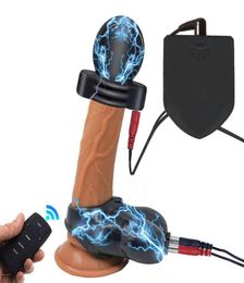 Elektrische Cockring Cbt Electro Sex Bdsm op Penis Balzakstretcher Testikel Massager Mannelijke Chasity Cage Sexy Speelgoed voor volwassenen288q8939949