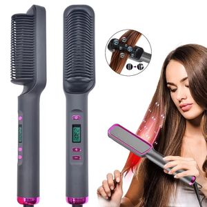 Peigne électrique multifonctionnel redresseur de cheveux raides Ion négatif anti-brûlure outil de coiffure brosse à lisser 240329
