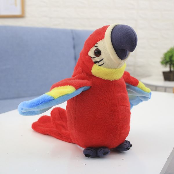 Juguete eléctrico de peluche con forma de loro, animal de dibujos animados, grabación de sonido, palabras divertidas que se repiten, alas con solapa, adorno, regalo de cumpleaños para niños, 2-1