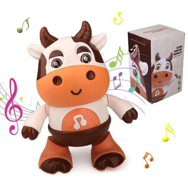 Muñeca de vaca de baile eléctrico móvil con música luz brillante de plástico para caminar juguetes para caminar suave para niños regalo de cumpleaños 240418
